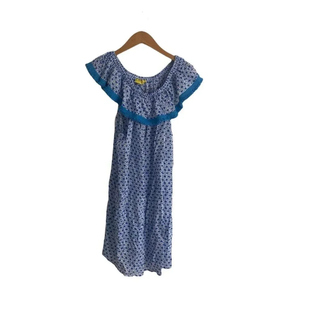 Roller Rabbit Blue Fringe Patterned Top
